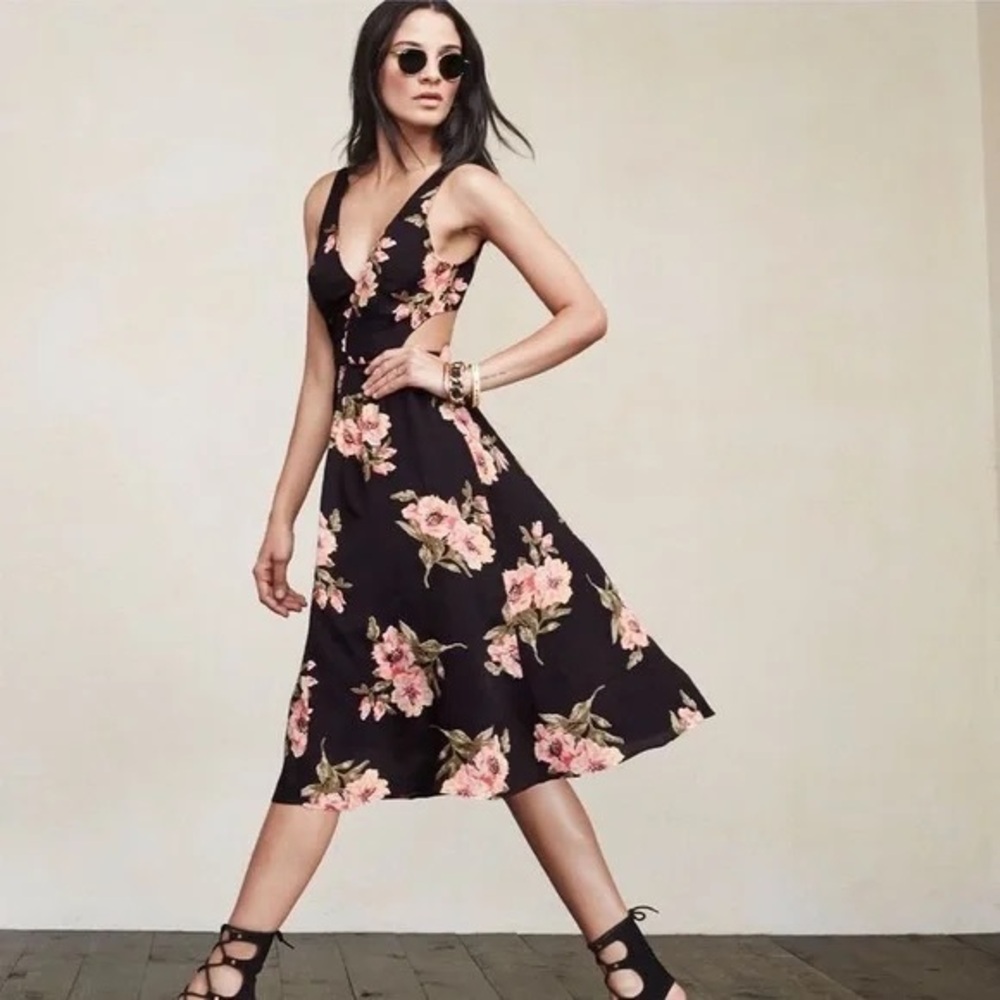 Reformation Floral Midi Dress with Cutouts